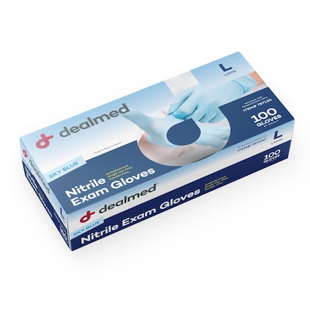 Dealmed Disposable Gloves, Nitrile, Powder-Free, L, 1000 PK, Light Blue 787130
